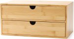 Wisuce 100% Original Bamboo Desk Organizer, Mini Bamboo Desk Drawer Tabletop Storage Organization Box for Office Home Toiletries Supplies Vanity, No Assembly Required (3 Drawer with Shelf)